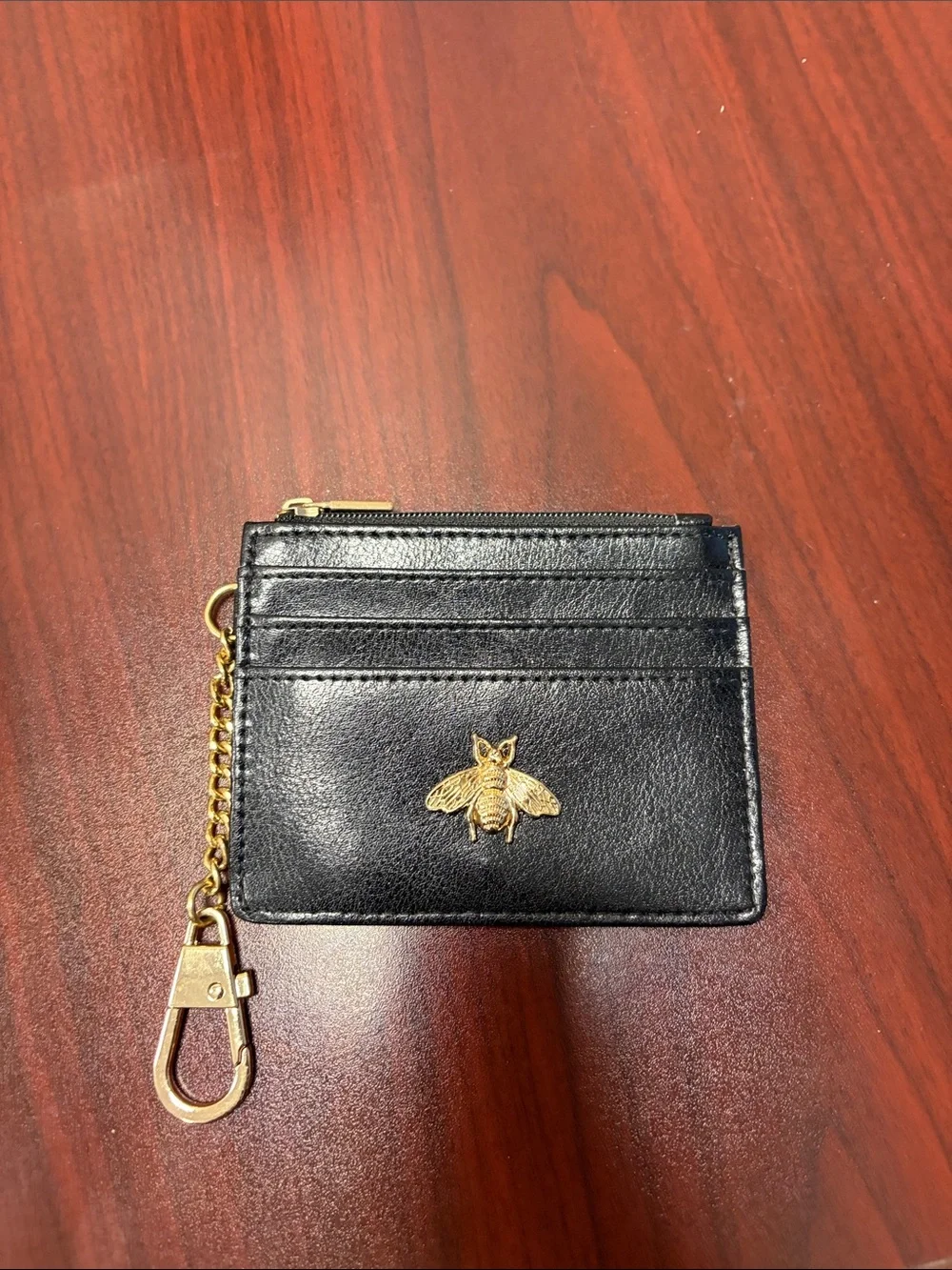 Black PU Leather Card Holder with Gold Bee Accent - Unbranded